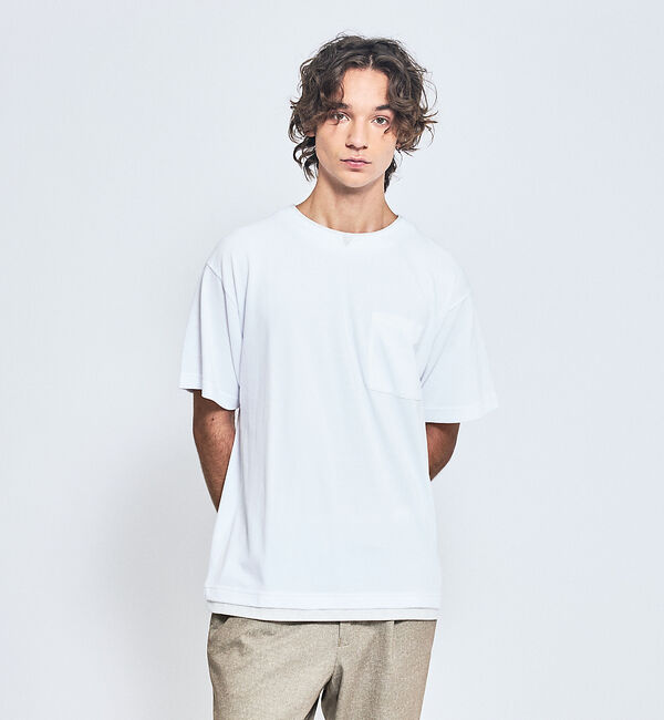 ABAHOUSE「キーネック カノコ半袖Tシャツ / フェイクレイヤード」|Tシャツ・カットソー|ホワイト