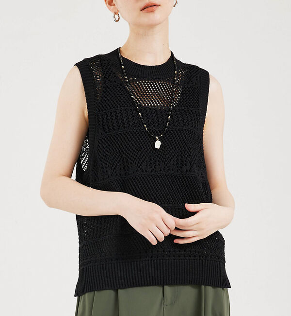 qualite「かぎ針風ノースリーブニット」|ニット・セーター|ブラック