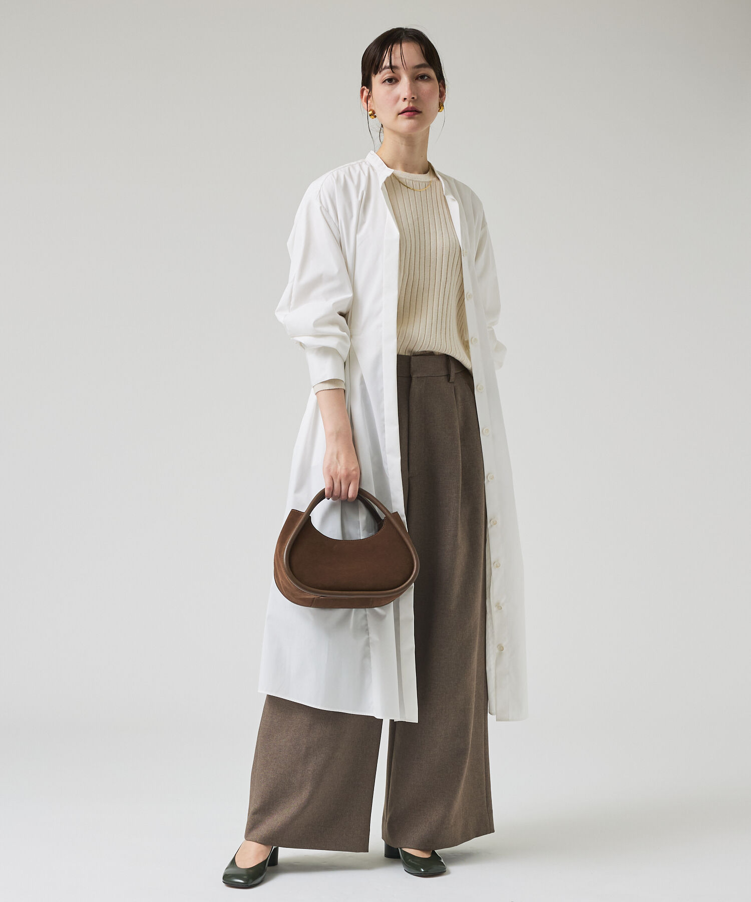 qualite「ウエストギャザーシャツワンピース」|ワンピース|オフホワイト