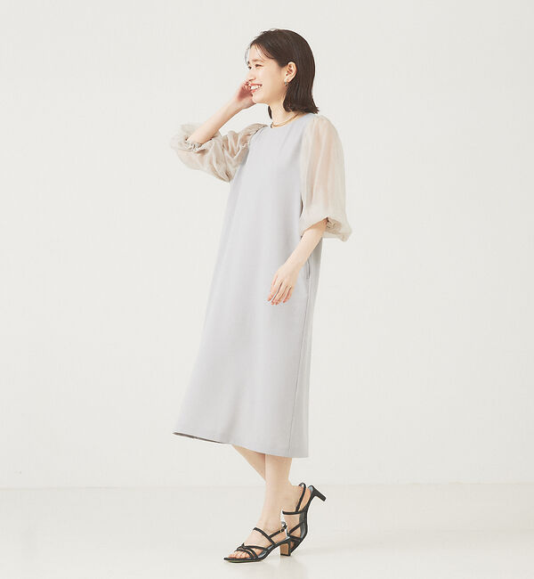 abahouse mavie「【エニデイカセット】シアー袖切替ワンピース」|ワンピース|