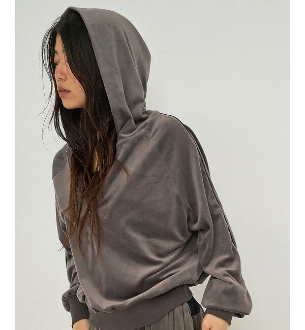 NOMINE「【セットアップ】ベロアハーフジップ フーディー パーカー」|パーカー|グレー