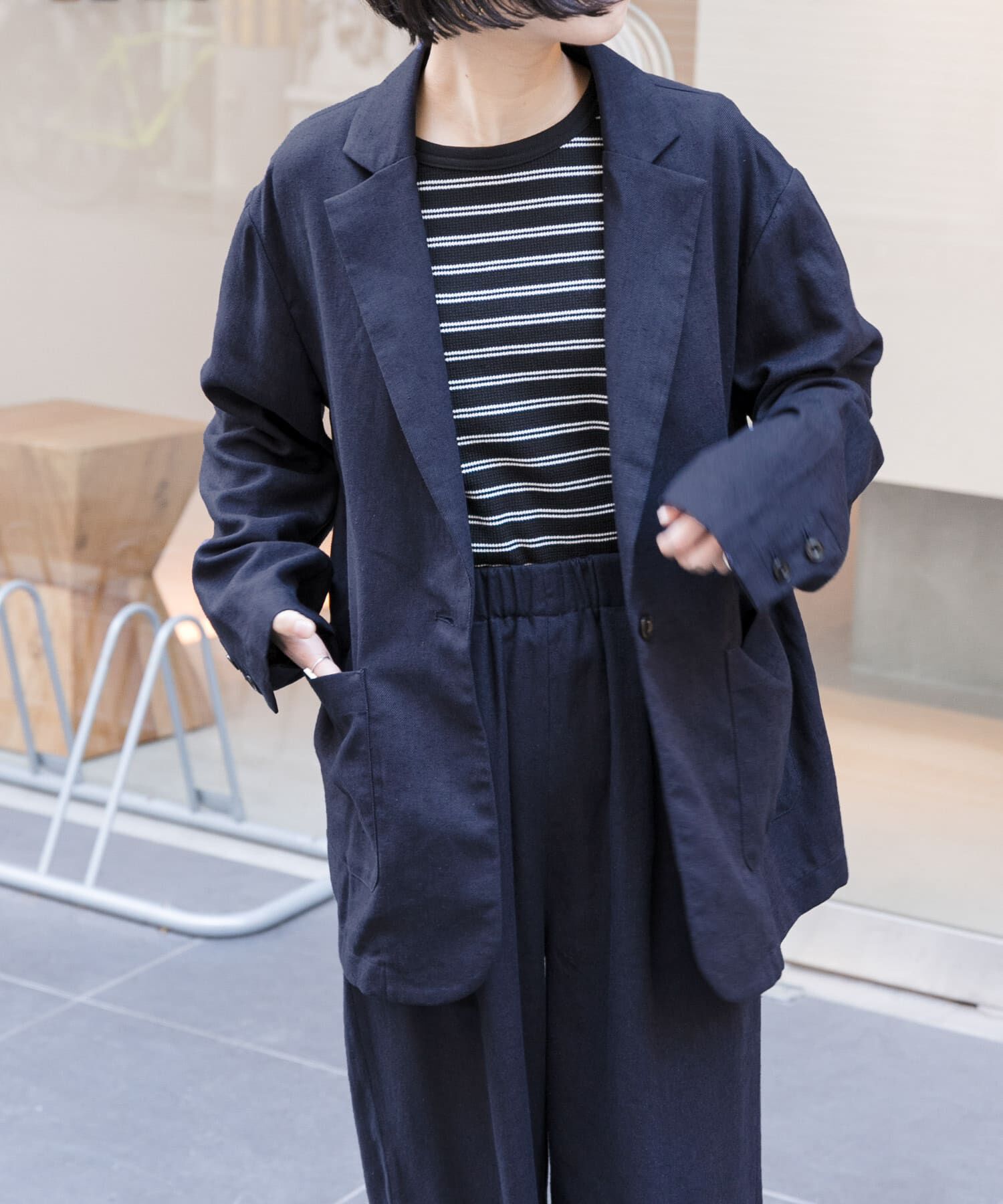 URBAN RESEARCH DOORS「FORK&SPOON　ヘンプ混テーラードジャケット」|その他|ネイビー