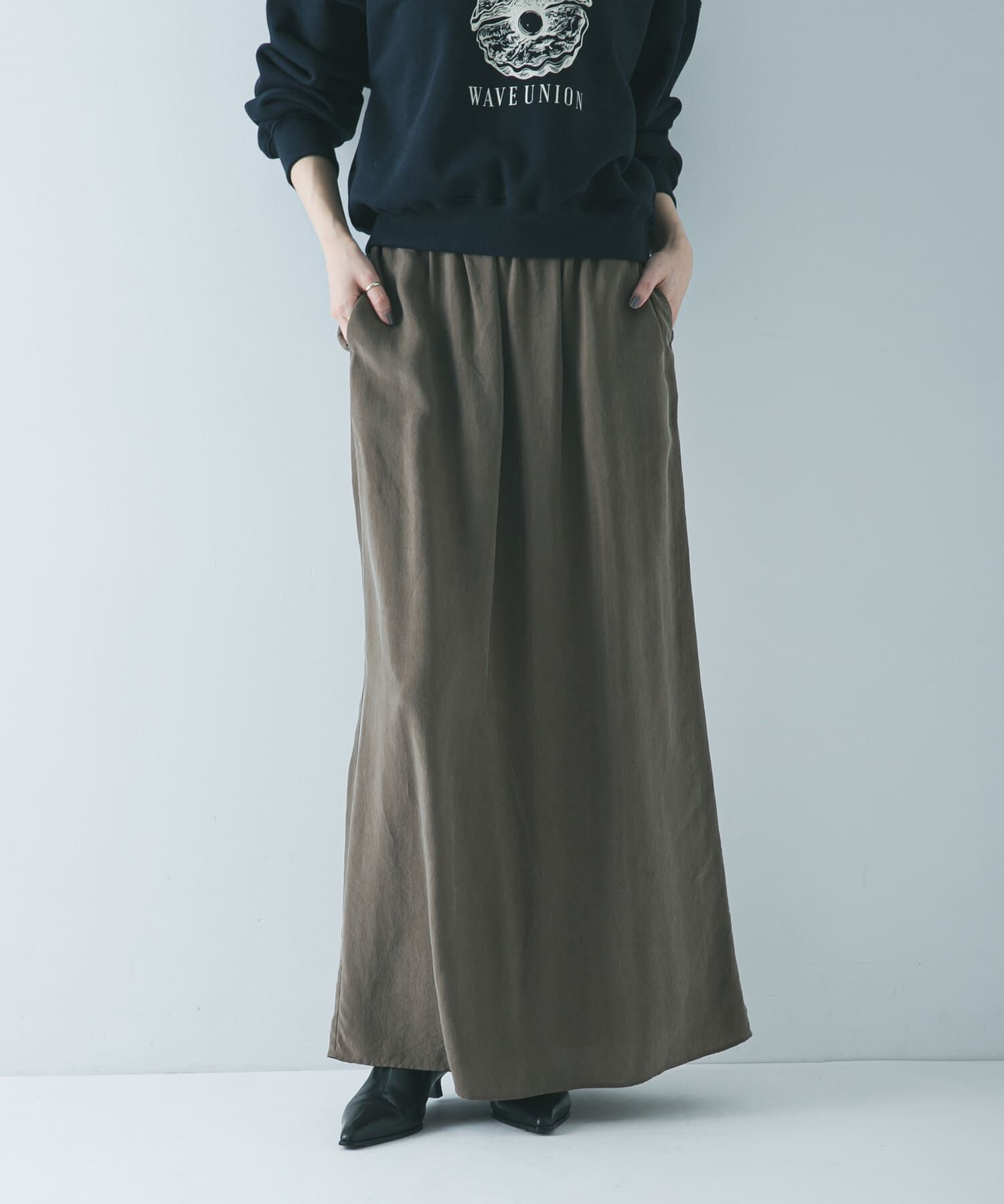 URBAN RESEARCH「キュプラギャザーIラインスカート」|スカート|グリーン系その他