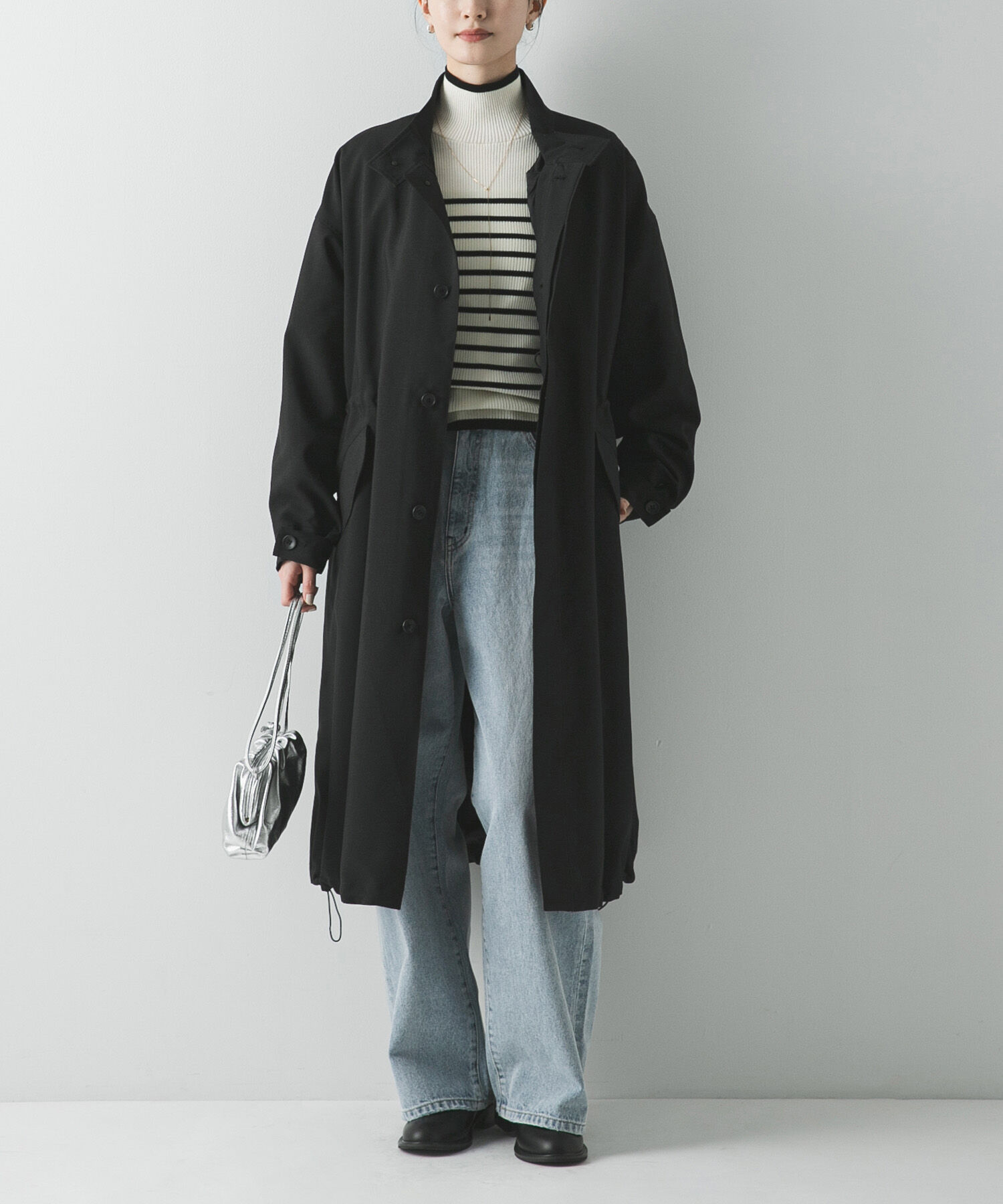 URBAN RESEARCH「『WEB限定』インナーダウン付スタンドカラーロングコート」|ノーカラーコート|