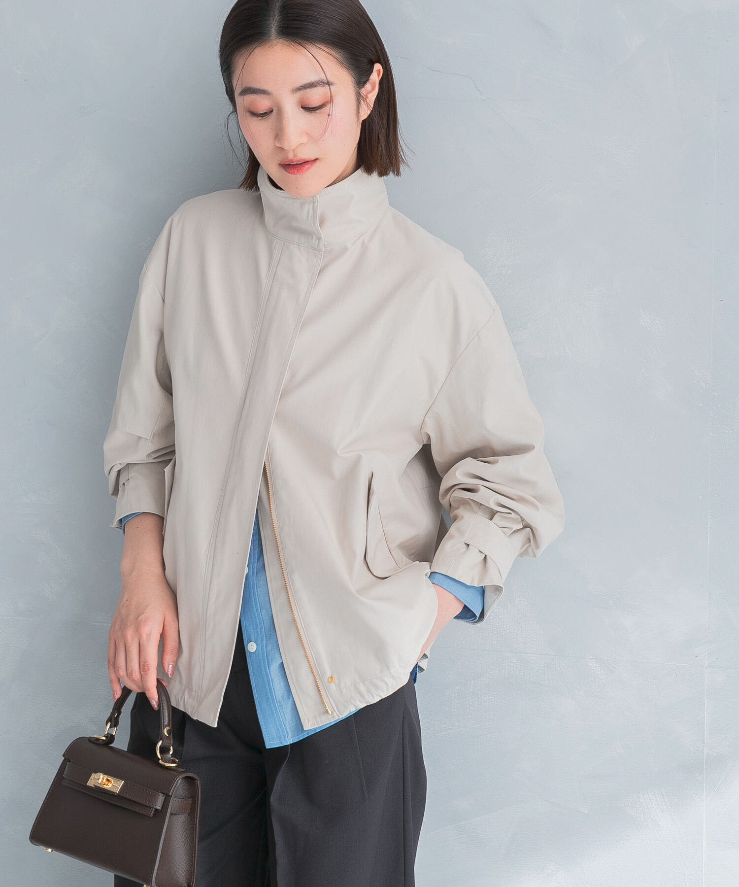 URBAN RESEARCH ROSSO「撥水スタンドカラーミドルコート」|ノーカラーコート|