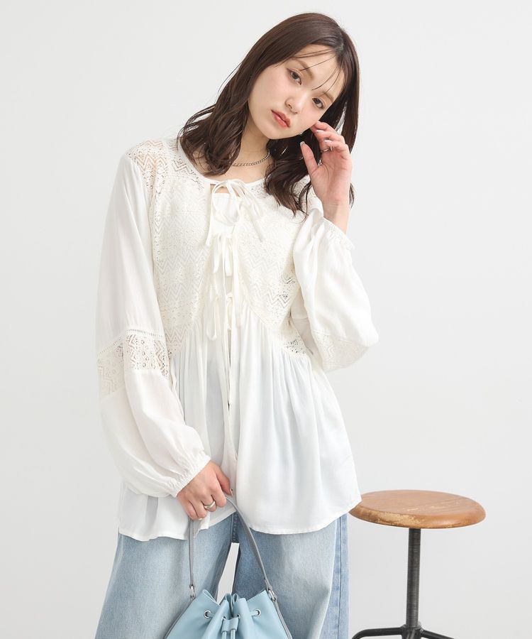 earth music&ecology「レーヨンレースデザインシャツ」|シャツ・ブラウス|