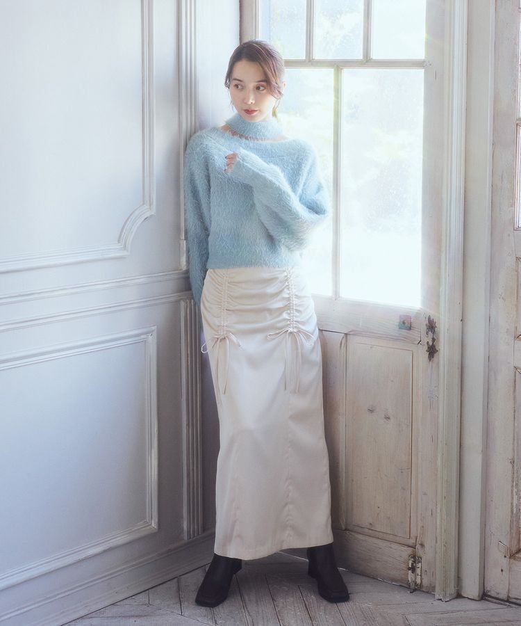 earth music&ecology「フロントドロストリボンナロースカート」|タイト|