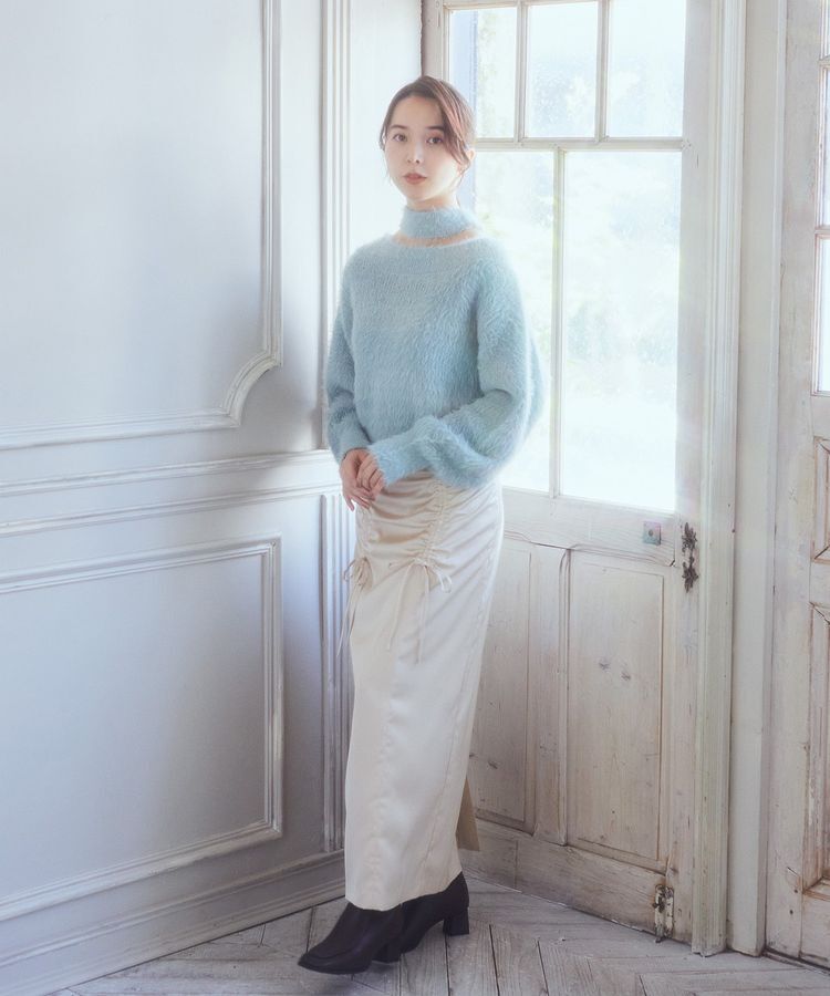 earth music&ecology「フロントドロストリボンナロースカート」|タイト|