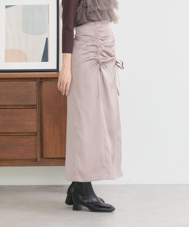 earth music&ecology「フロントドロストリボンナロースカート」|タイト|