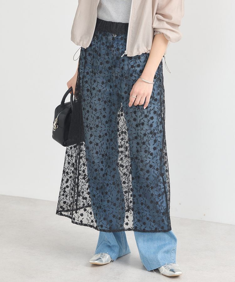 earth music&ecology「シアーレースレイヤードスカート」|スカート|Black