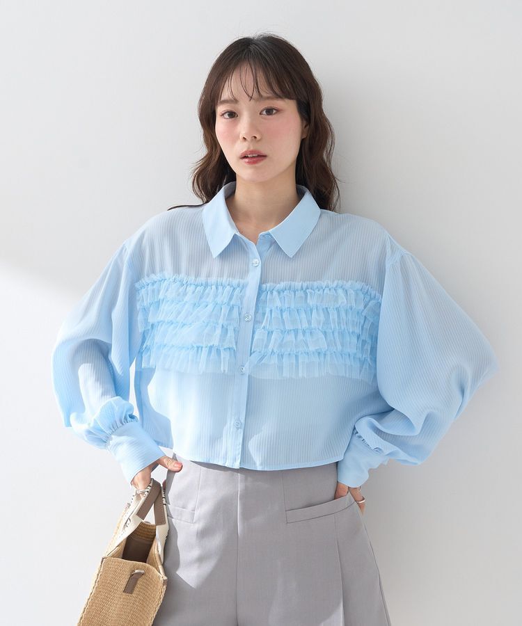 earth music&ecology「フロントチュールフリルクロップドシャツ」|シャツ・ブラウス|