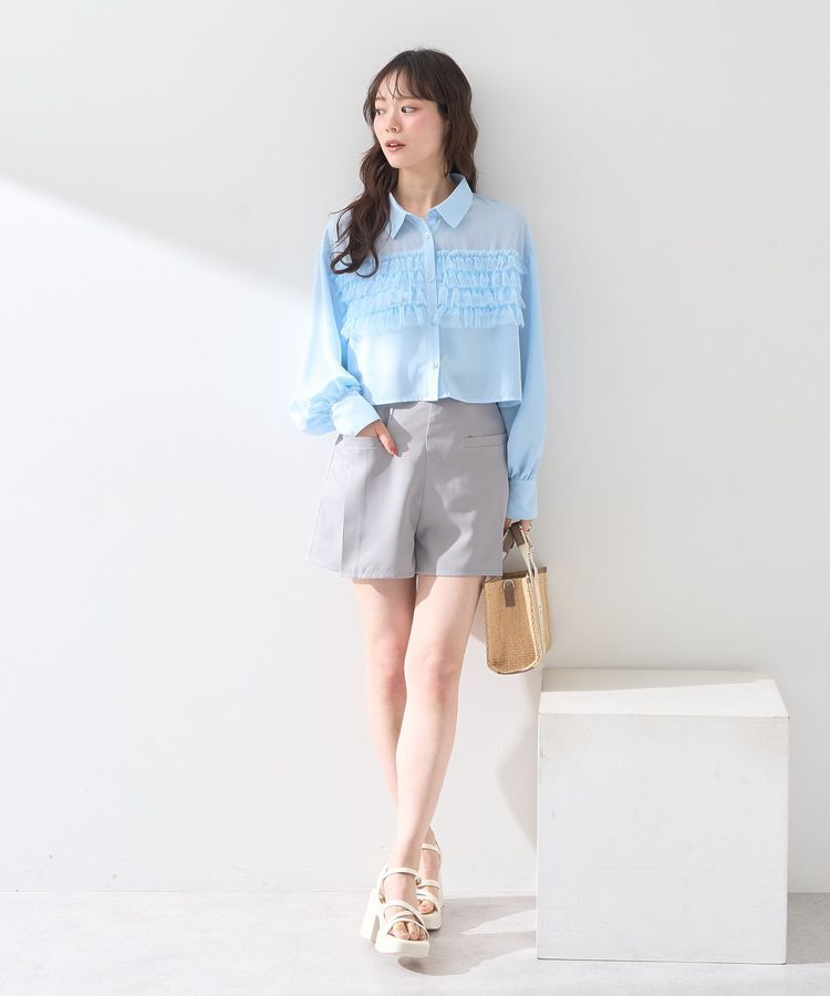 earth music&ecology「フロントチュールフリルクロップドシャツ」|シャツ・ブラウス|