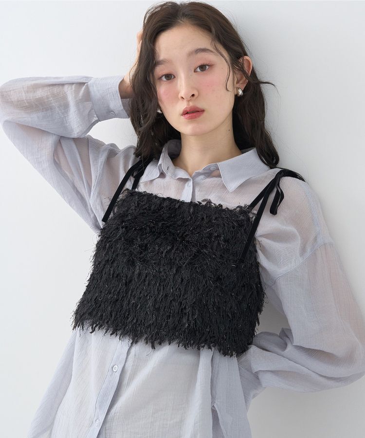 earth music&ecology「ラメミックスフェザービスチェ」|ベスト・ジレ|Black