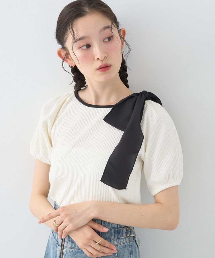 earth music&ecology「アシメ肩リボンカットソー」|Tシャツ・カットソー|Ivory