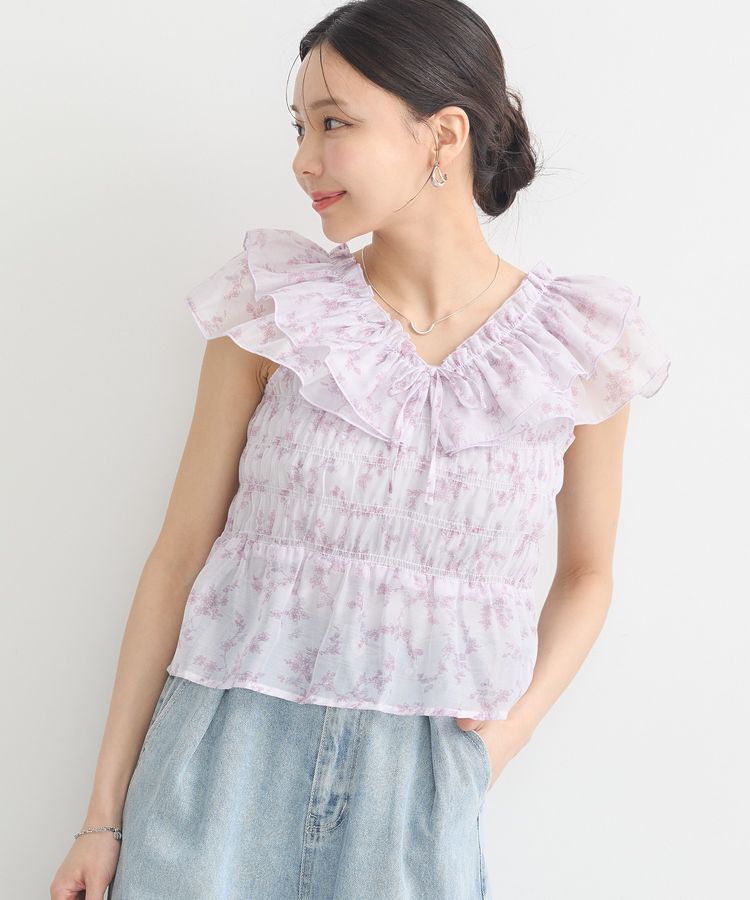 earth music&ecology「ダブルフリルノースリブラウス」|シャツ・ブラウス|Pink
