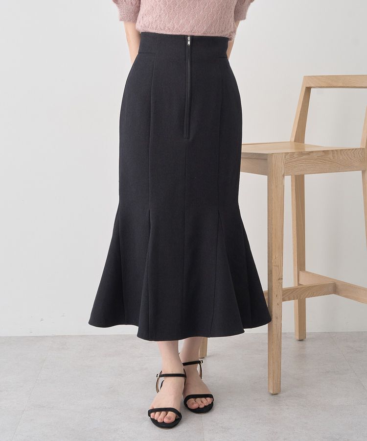 earth music&ecology「フロントジップマーメイドスカート」|タイト|Black