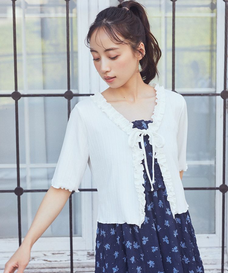 earth music&ecology「フリルカットリブカーディガン」|Tシャツ・カットソー|