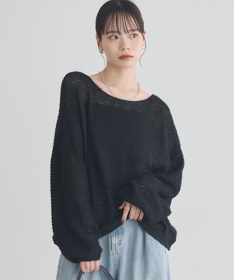 earth music&ecology「ふんわりシアープルオーバー」|ニット・セーター|Black