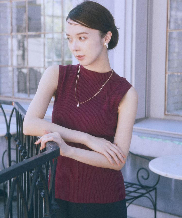 earth music&ecology「ランダムリブボトルネックノースリーブニット」|ニット・セーター|Bordeaux
