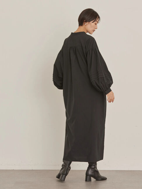  「袖ボリュームバンドカラーワンピース」|ワンピース|