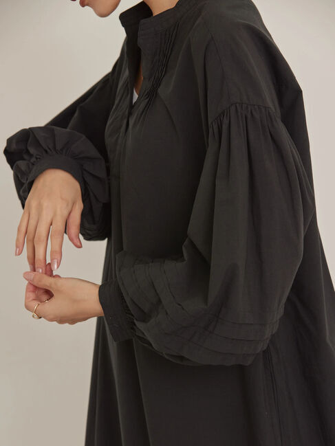  「袖ボリュームバンドカラーワンピース」|ワンピース|