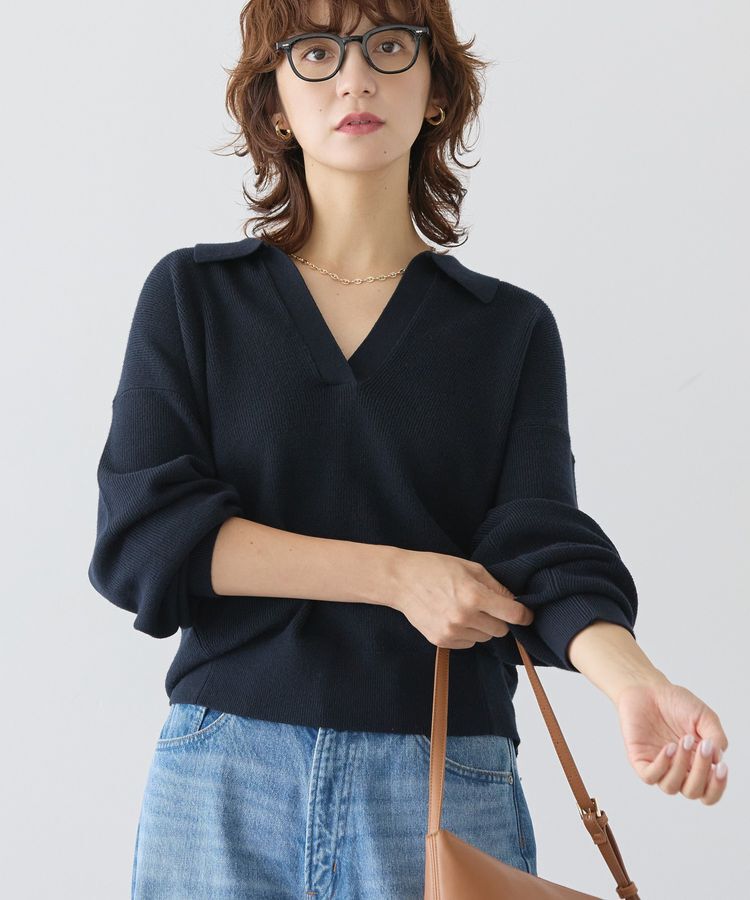 AMERICAN HOLIC「バイパチ片畦衿付きニットプルオーバー＜静電気軽減＞」|ニット・セーター|