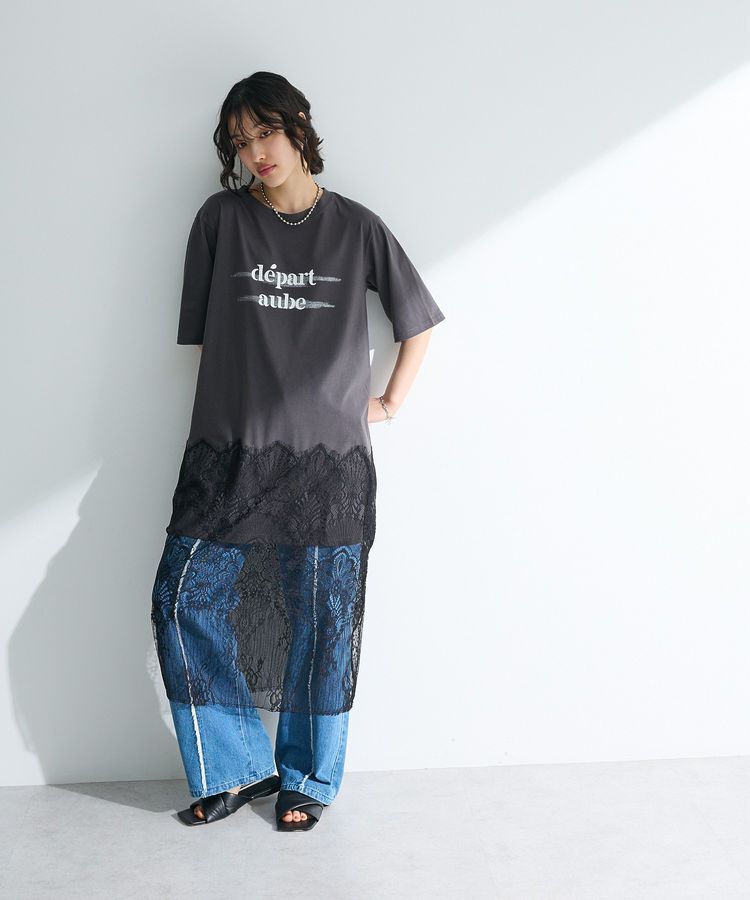 armonia「裾レースドッキングカットロゴチュニック」|ワンピース|Charcoal Gray
