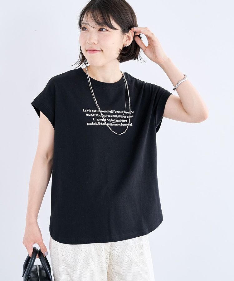 Green Parks「・swing by フレンチスリーブ刺繍TEE」|Tシャツ・カットソー|Black
