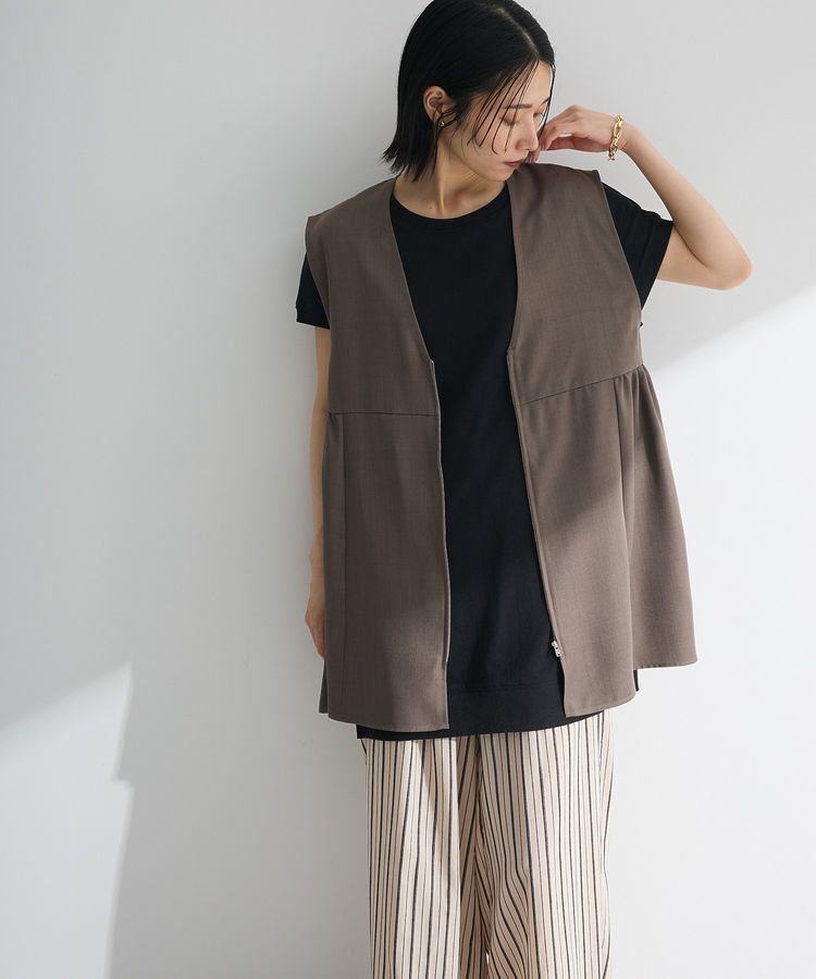 Green Parks「麻調ミディ丈ZIPベスト」|ベスト・ジレ|