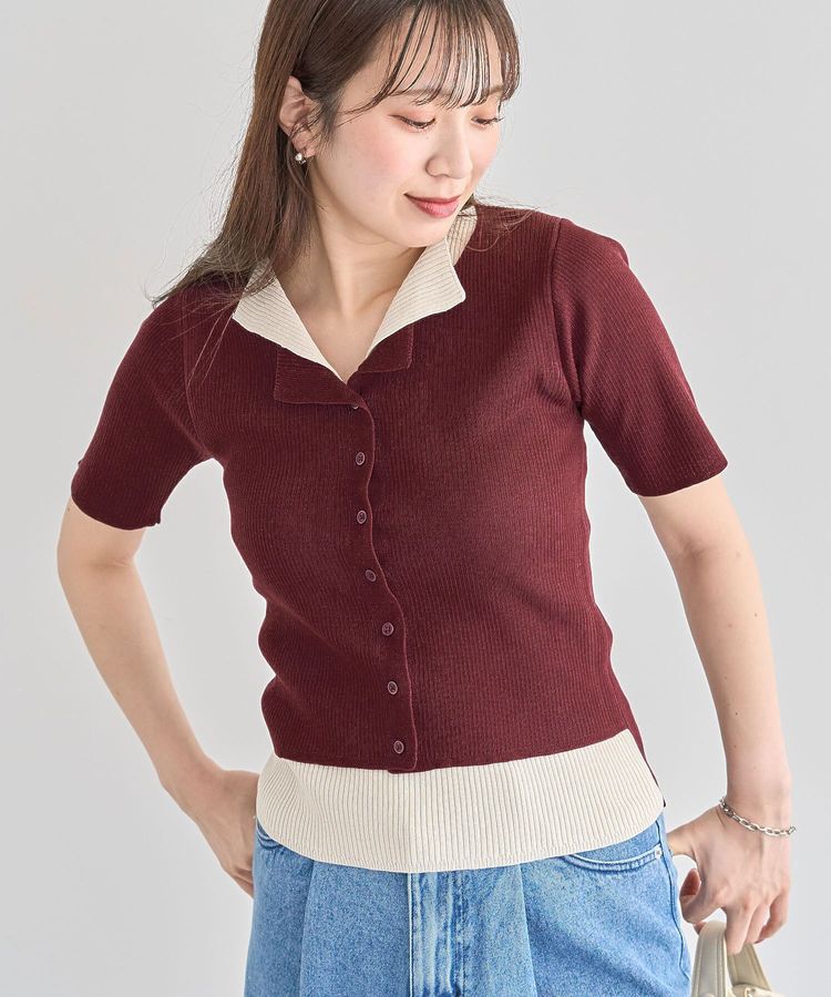 Green Parks「・Petit Fleur バイカラーレイヤードニット」|ニット・セーター|Bordeaux