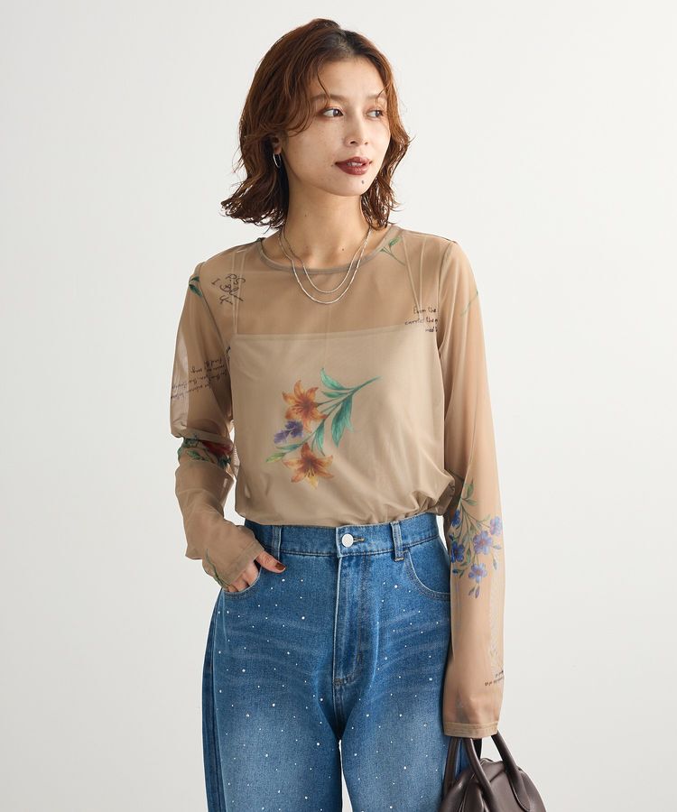 Green Parks「・SUGAR SPOON フラワーptシアーロンTEE」|Tシャツ・カットソー|Gray Beige