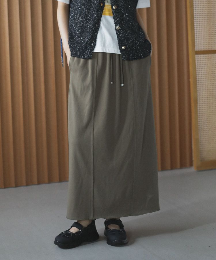 Green Parks「ドロストイージーウエスト裏毛Iラインスカート」|タイト|Khaki