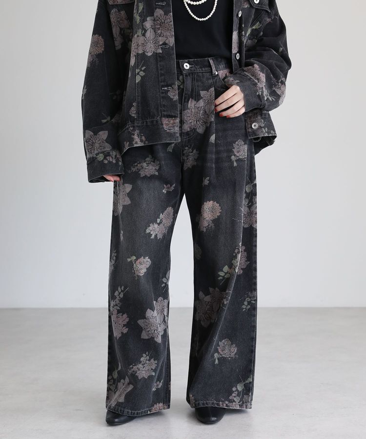 Green Parks「・SUGAR SPOON フラワーptデニムパンツ」|デニム|Black