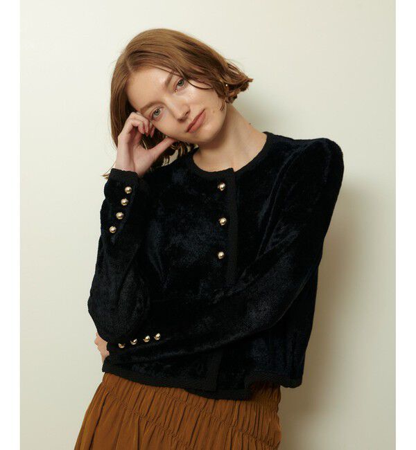 allureville「ベロアニットジャケット」|カーディガン|ブラック