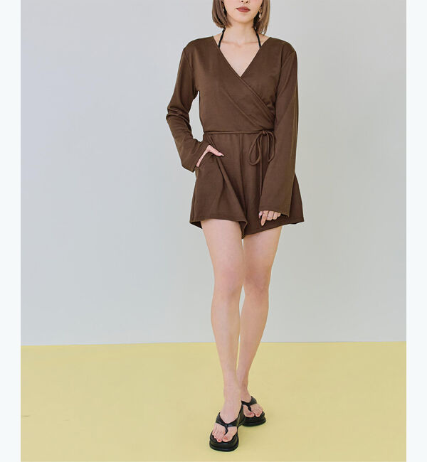 SEA DRESS「細リブカシュクールオールインワン」|コンビネゾン|