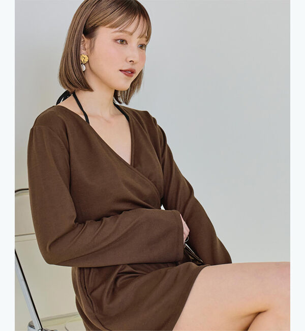 SEA DRESS「細リブカシュクールオールインワン」|コンビネゾン|