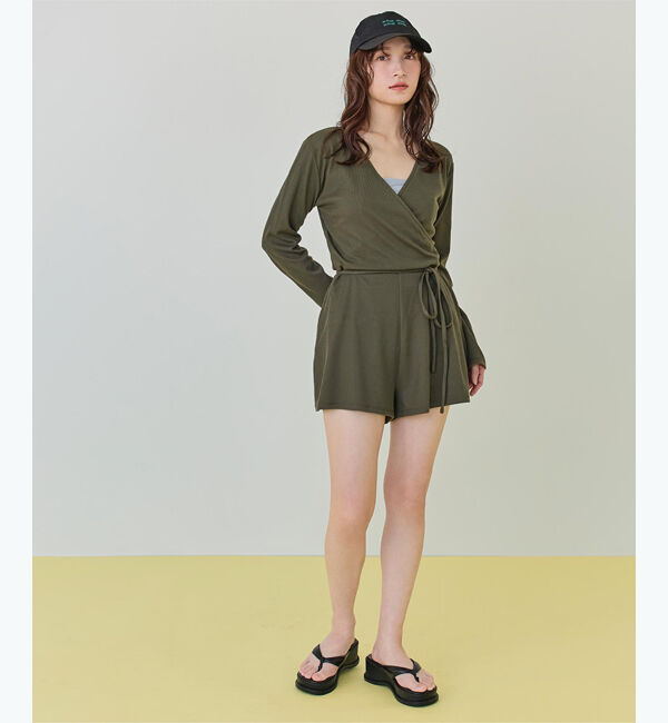 SEA DRESS「細リブカシュクールオールインワン」|コンビネゾン|