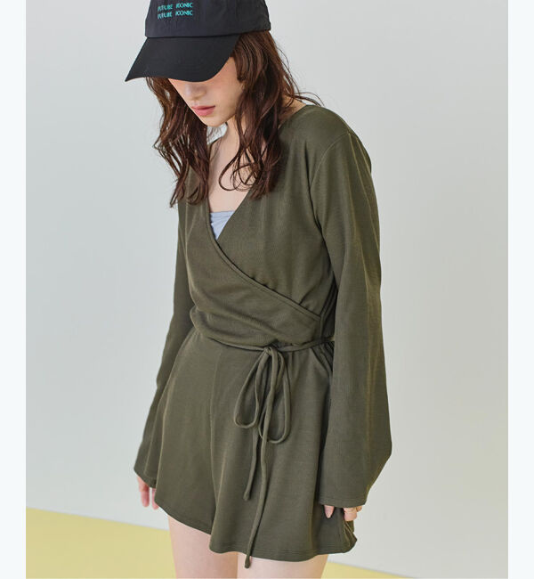 SEA DRESS「細リブカシュクールオールインワン」|コンビネゾン|