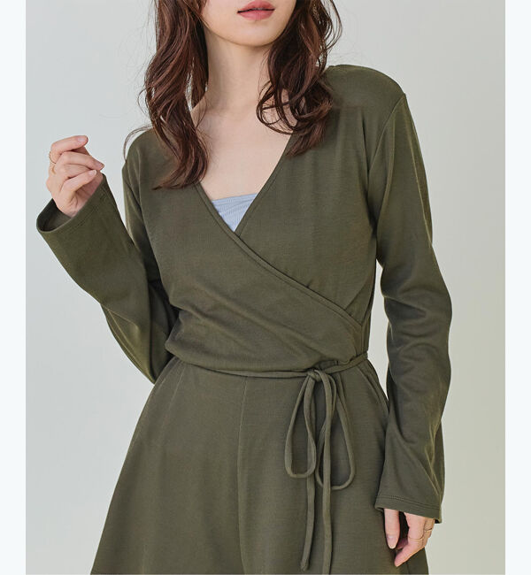 SEA DRESS「細リブカシュクールオールインワン」|コンビネゾン|