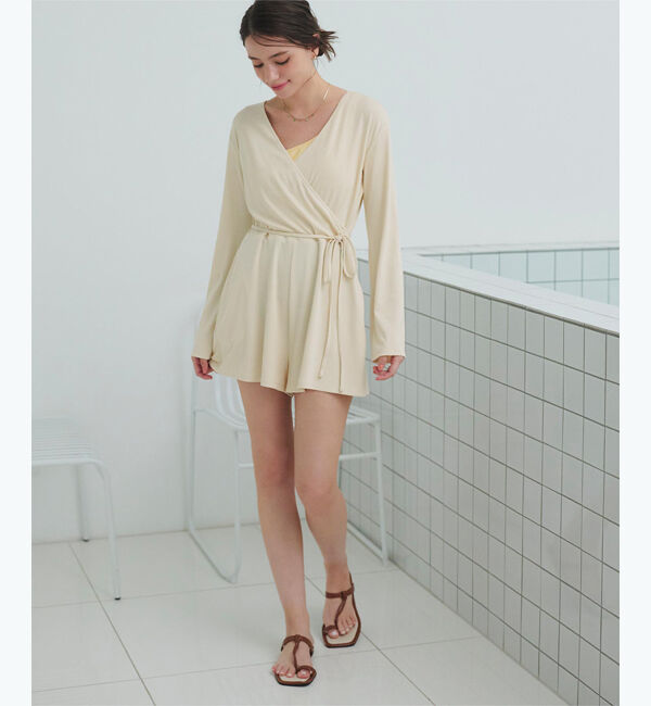 SEA DRESS「細リブカシュクールオールインワン」|コンビネゾン|