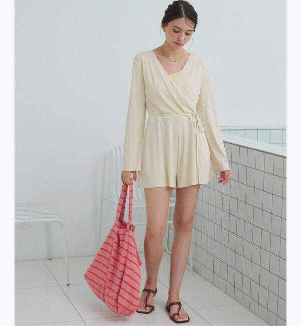 SEA DRESS「細リブカシュクールオールインワン」|コンビネゾン|