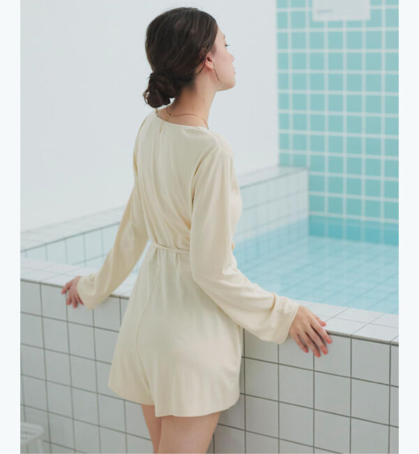SEA DRESS「細リブカシュクールオールインワン」|コンビネゾン|