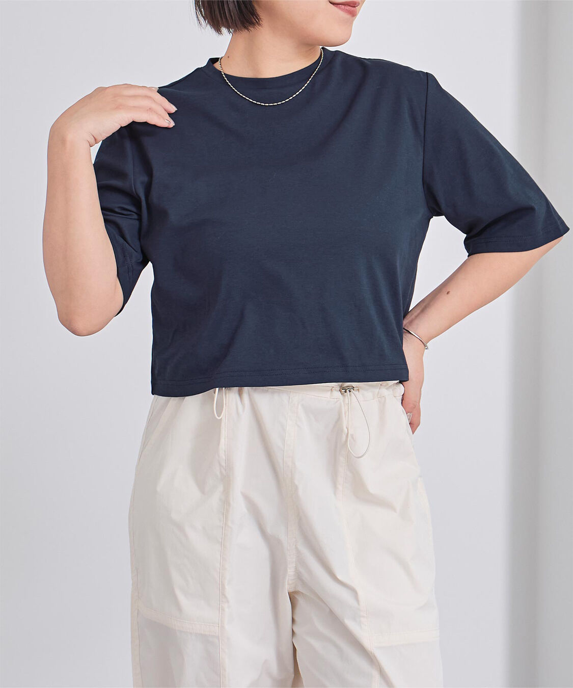ur's「汗染み防止クロップドTシャツ」|Tシャツ・カットソー|ネイビー