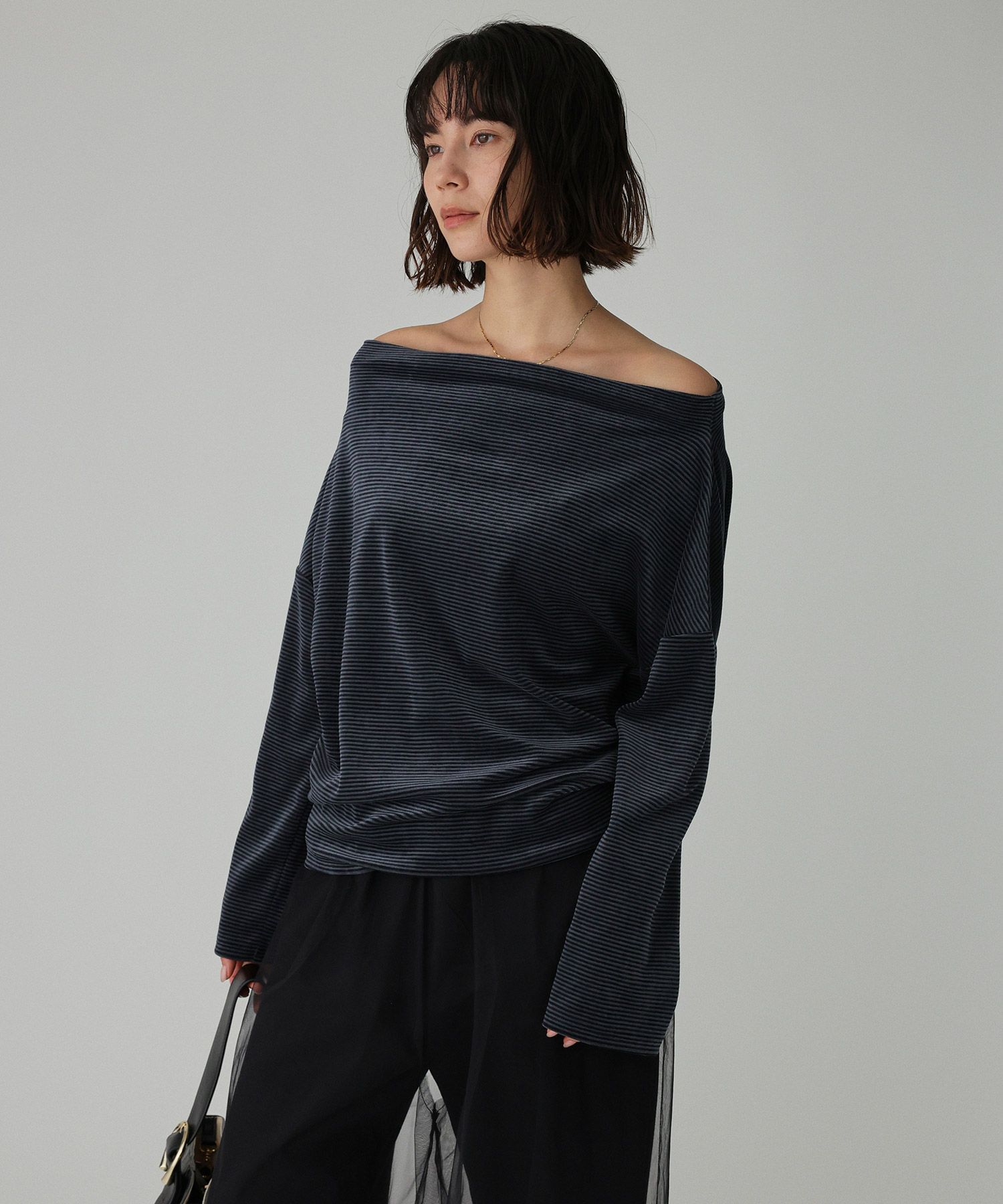 BABYLONE「【洗濯可】ベロアドレーププルオーバー」|Tシャツ・カットソー|ﾀﾞｰｸﾌﾞﾙｰ