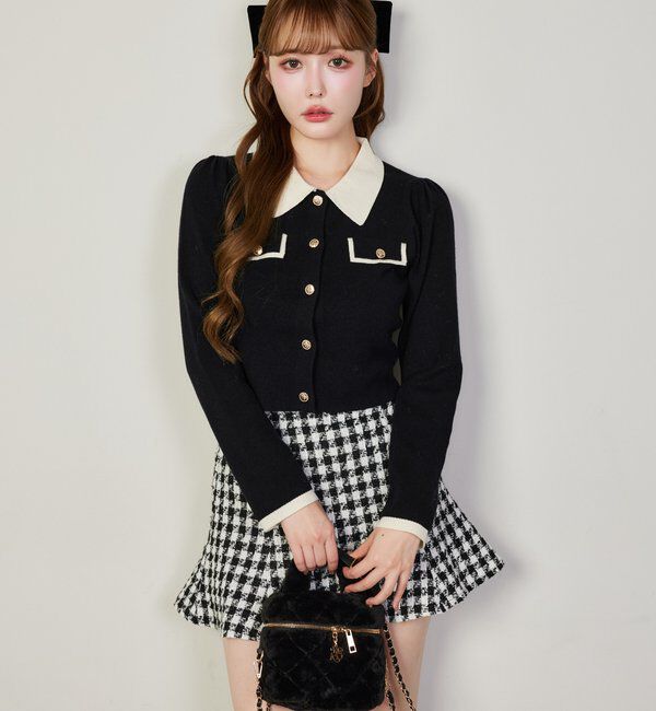  「金ボタン配色衿ニット」|ニット・セーター|