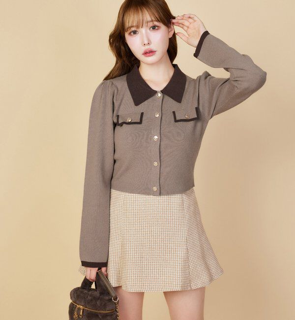  「金ボタン配色衿ニット」|ニット・セーター|