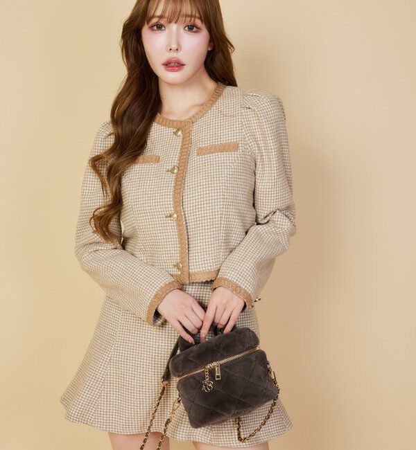  「【セットアップ対応】ノーカラーツイードジャケット」|ダウンベスト・ベスト|