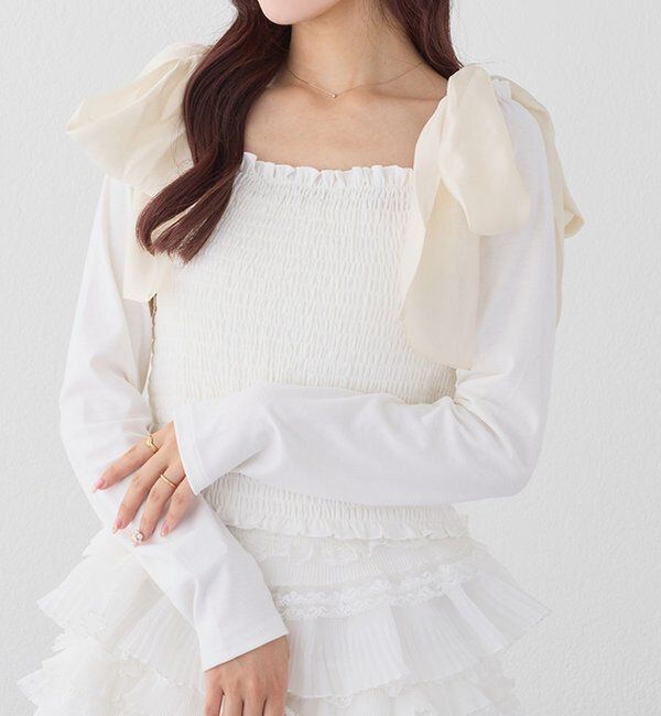  「肩リボンシャーリングインナー」|プルオーバー|ホワイト