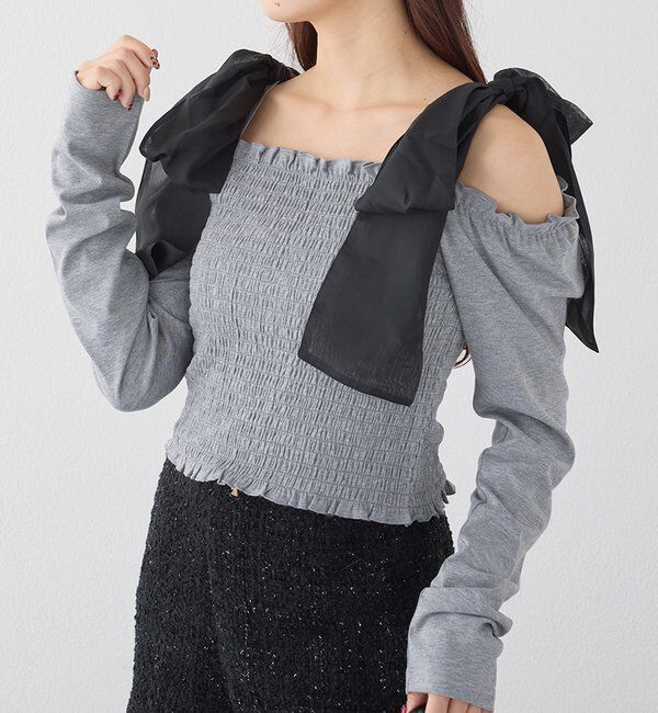  「肩リボンシャーリングインナー」|プルオーバー|