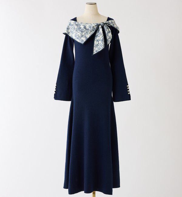  「異素材リボンニットロングワンピース」|ワンピース|